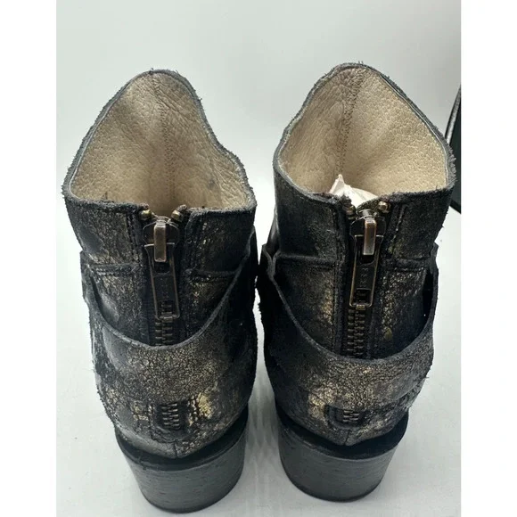 Freebird By Steven Phlow Ankle Boots-black & Gold Metallic W/Harness Women 10 - Picture 5 of 7